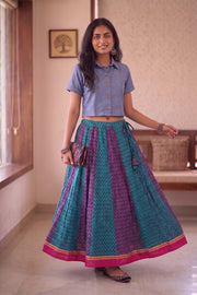 Hand Block Printed Kalidar Cotton Skirt 10055173