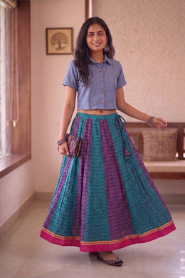 Hand Block Printed Kalidar Cotton Skirt 10055173