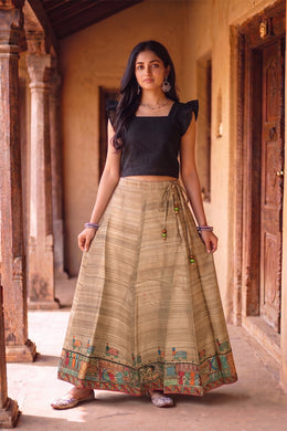 Hand Painted Madhubani Bhagalpur Tussar Silk Skirt 10057654