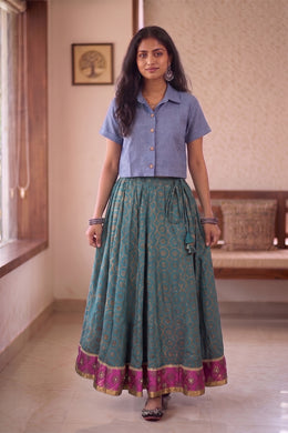 Sequin Embroidered Printed Crepe Silk Skirt 10055182