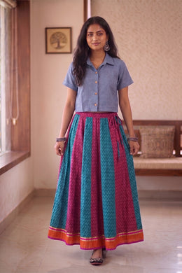 Hand Block Printed Kalidar Cotton Skirt 10055174
