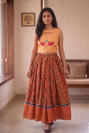 Ikat Block Printed Cotton Skirt 10077521