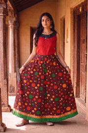 Hand Block Printed Kalidar Cotton Skirt 10055170
