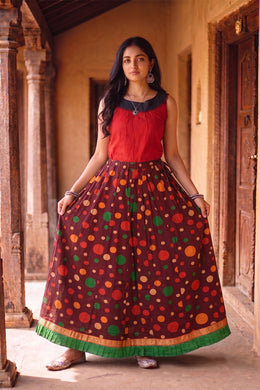 Hand Block Printed Kalidar Cotton Skirt 10055170