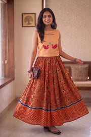 Ikat Block Printed Cotton Skirt 10077521