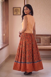 Ikat Block Printed Cotton Skirt 10077521