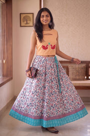Ikat Block Printed Cotton Skirt 10077522