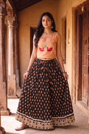 Ikat Block Printed Cotton Skirt 10077523