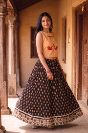 Ikat Block Printed Cotton Skirt 10077523