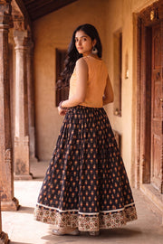 Ikat Block Printed Cotton Skirt 10077523