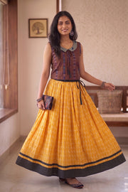 Ikat Block Printed Cotton Skirt 10077525