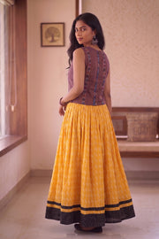 Ikat Block Printed Cotton Skirt 10077525