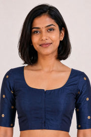 Navy Blue Aari Embroidered Tussar Silk Blouse 10077718