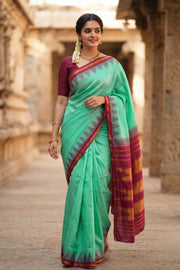 Blue Korvai Kanjivaram Pure silk saree with Temple Border 10077909