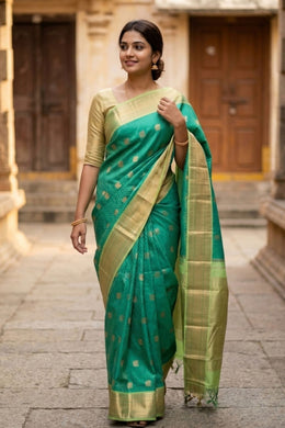 Blue Korvai Kanjivaram Pure Silk Saree with Contrast Border 10077904