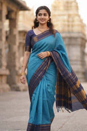 Blue Kanjivaram Silk Saree with Thandavalam Border 10077924
