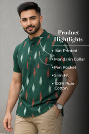 Ikat Cotton Men's Short Kurta With Slim-Fit Design & Front Pocket 10076948
