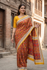 Red Kani Printed Silk Saree 10078004
