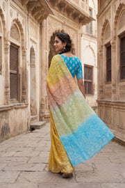 Mustard Yellow Chikankari Embroided Organza Saree 10078117