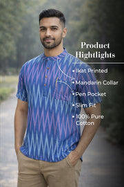 Ikat Cotton Men's Short Kurta With Front Pocket 10076952
