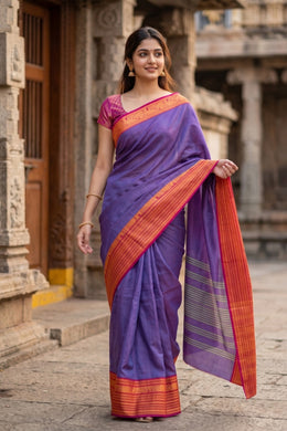 Purple Handloom Chettinad Cotton Saree 10075802