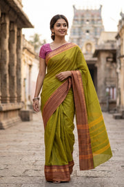Green Handloom Chettinad Cotton Saree 10075801