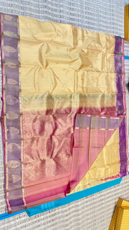Cream Kanchipuram Pure Silk Saree 10076227