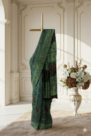 Green Vanaspathi Hand block Printed Modal Silk Cotton Saree 10065499