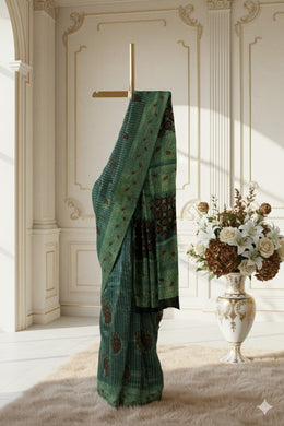 Green Vanaspathi Hand block Printed Modal Silk Cotton Saree 10065499