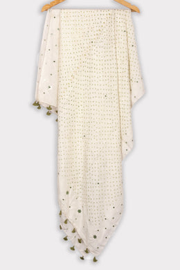 White Bandhani Mulberry Silk Dupatta 10072146