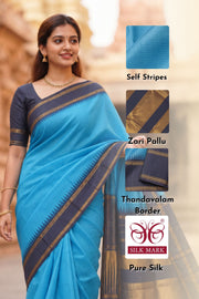 Blue Kanjivaram Silk Saree with Thandavalam Border 10077924