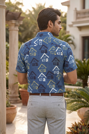 Blue Half Sleeve Ajrakh Printed Cotton Mens Shirt 10073052