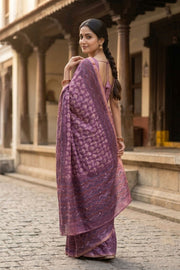 Purple Printed Semi Tussar Silk Saree 10077250