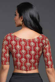 Red Hand Block Printed Cotton Blouse 10073303