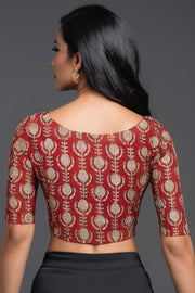 Red Hand Block Printed Cotton Blouse 10073301