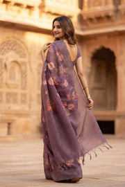 Purple Printed Semi Tussar Silk Saree 10077990