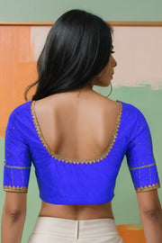 Royal Blue Aari Embroidered Kanjivaram Silk Blouse 10064345
