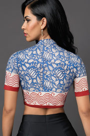 Blue Hand Block Printed Cotton Blouse 10073321
