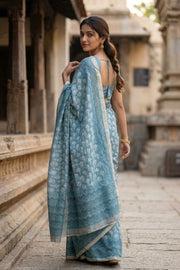 Teal Green Printed Semi Tussar Silk Saree 10077248
