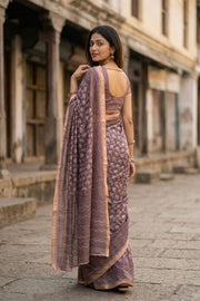 Brown Printed Semi Tussar Silk Saree 10077251