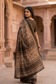 Green Printed Semi Linen Saree 10077977