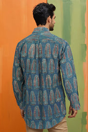 Blue Full Sleeve Ajrakh Printed Cotton Mens Shirt 10071168