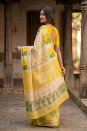 Yellow Handloom Jamdani Cotton Saree 10077529