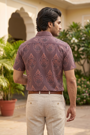 Brown Half Sleeve Ajrakh Printed Cotton Mens Shirt 10073053