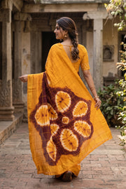 Mustard Yellow and Maroon Sungudi Saree 10078026