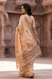 Beige Hand Painted Semi Tussar Silk Saree 10077983