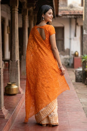 Orange Handloom Jamdani Cotton Saree with Floral Motifs 10077528