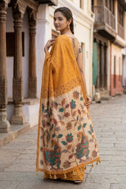 Yellow Kalamkari Printed Semi linen Saree 10077245