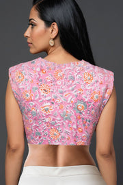 Pink Hand Block Printed Cotton Blouse 10073318