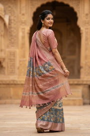 Pink Printed Semi Tussar Silk Saree 10077984